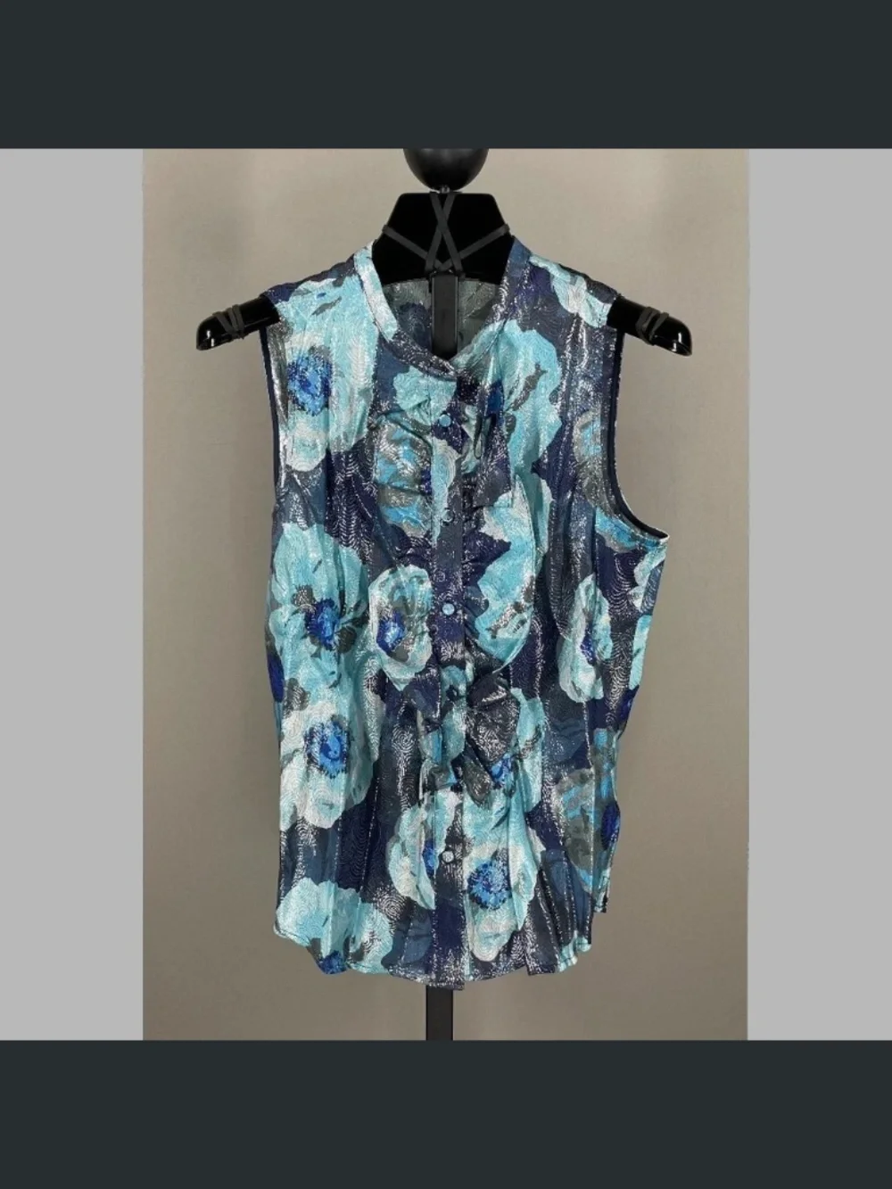 NEW J Crew Shirt Womens XS blue black silver floral ruffle button up blouse